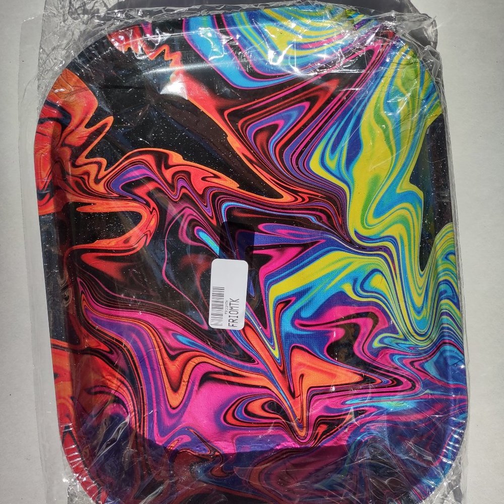Psychedelic Marble Marbilized rolling tray with magnet cover.